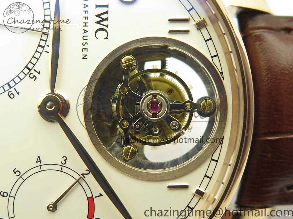 MIROTIME 0209 Portuguese Tourbillon IW504602 RG ZF Best Edition White Dial on Brown Leather Strap Stretchable 7178